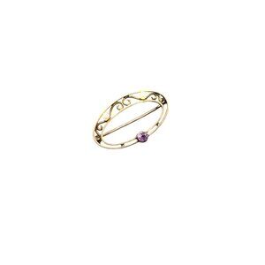 14k Gold Brooch Pin Antique Pearls & Amethyst Art Nouveau Petite Oval Pin